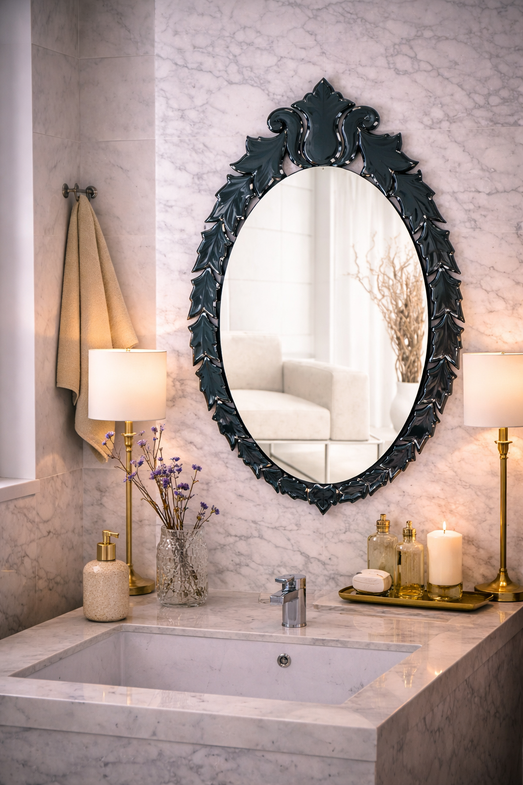 Ebony Leaf Oval Mirror thumbnail